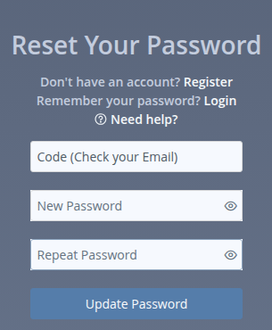 Crewlap Back Office password update form Crewlap Back Office password update form